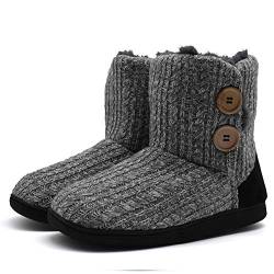 KuaiLu Damen Slipper-Stiefel Gestrickte pelzige Drinnen/Draußen Hausschuhe gemütliche Slouch Pantoffeln,Hellgrau,40/41 EU (XL) von KuaiLu