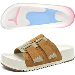 KuaiLu Damen verstellbar Chunky Slides Arch Support Ladies Slip on Leichtgewicht Plattformkissen Flatform Vintage Slides Mode Sommer Open Toe Dicke Sohle Verstellbare Schnalle Strap Khaki 39 von KuaiLu