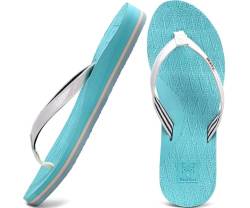 KuaiLu Flip Flops Damen Yoga Matte Zehentrenner Stoff Leicht Sandalen für Damen Sommer Strand Leder Badelatschen Frauen mit offen zehen Rutschfest Feste Gummi Sohle BlauWeiß Größe 37 von KuaiLu