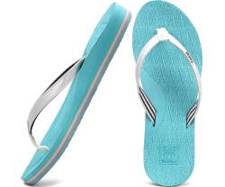 KuaiLu Flip Flops Damen Yoga Matte Zehentrenner Stoff Leicht Sandalen für Damen Sommer Strand Leder Badelatschen Frauen mit offen zehen Rutschfest Feste Gummi Sohle BlauWeiß Größe 38 von KuaiLu