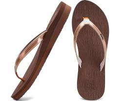 KuaiLu Flip Flops Damen Yoga Matte Zehentrenner Stoff Leicht Sandalen für Damen Sommer Strand Leder Badelatschen Frauen mit offen zehen Rutschfest Feste Gummi Sohle Braun Größe 37 von KuaiLu