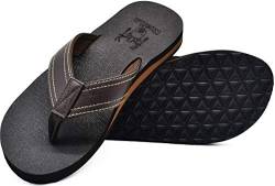 KuaiLu Flip Flops Herren Flach Weich Leder Bade Sandalen Comfy Breite Füße Badelatschen Yoga Schaum Sommer Strand Zehentrenner,Bräunen,40 EU von KuaiLu