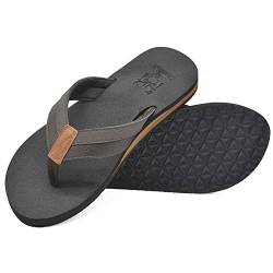 KuaiLu Flip Flops Herren Flach Weich Leder Bade Sandalen Comfy Breite Füße Badelatschen Yoga Schaum Sommer Strand Zehentrenner,Dunkelbraun,48 EU von KuaiLu