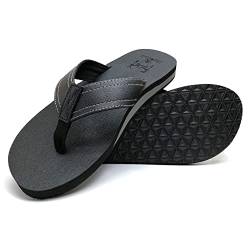 KuaiLu Flip Flops Herren Flach Weich Leder Bade Sandalen Comfy Breite Füße Badelatschen Yoga Schaum Sommer Strand Zehentrenner,Schwarz,41 EU von KuaiLu