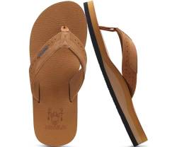 KuaiLu Flip Flops Herren Weich Leder Zehentrenner Männer Bade Sandalen Bequeme Breite Füße Badelatschen Yoga Gummi Fussbett Sommer Strand Zehensandalen rutschfest Indoor Outdoor Khaki 48 von KuaiLu