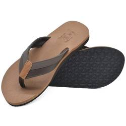 KuaiLu Flip Flops Herren Weich Leder Zehentrenner Männer Bade Sandalen Bequeme Breite Füße Badelatschen Yoga Gummi Fussbett Sommer Strand Zehensandalen rutschfest Indoor Outdoor Khaki 48 von KuaiLu