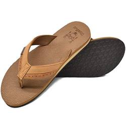 KuaiLu Flip Flops Herren Weich Leder Zehentrenner Männer Bade Sandalen Bequeme Breite Füße Badelatschen Yoga Gummi Fussbett Sommer Strand Zehensandalen rutschfest Indoor Outdoor Khaki 49 von KuaiLu