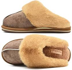 KuaiLu Hausschuhe Damen Flauschige Plüsch Lammfell Geschlossen Winter Warme Pantoffeln Frauen Kuschel Memory Fussbett Hause Slippers Rutschfest Feste Sohle Hüttenschuhe Indoor Outdoor. Blaun 37 von KuaiLu