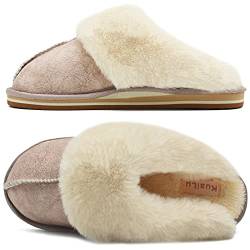 KuaiLu Hausschuhe Damen Flauschige Plüsch Lammfell Geschlossen Winter Warme Pantoffeln Frauen Kuschel Memory Fussbett Hause Slippers Rutschfest Feste Sohle Hüttenschuhe Indoor Outdoor. Khaki 38 von KuaiLu