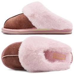 KuaiLu Hausschuhe Damen Flauschige Plüsch Lammfell Geschlossen Winter Warme Pantoffeln Frauen Kuschel Memory Fussbett Hause Slippers Rutschfest Feste Sohle Hüttenschuhe Indoor Outdoor. Rosa 42 von KuaiLu