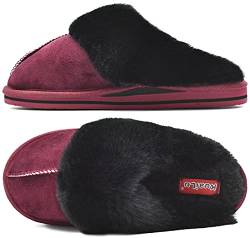 KuaiLu Hausschuhe Damen Flauschige Plüsch Lammfell Geschlossen Winter Warme Pantoffeln Frauen Kuschel Memory Fussbett Hause Slippers Rutschfest Feste Sohle Hüttenschuhe Indoor Outdoor. Rot 40 von KuaiLu