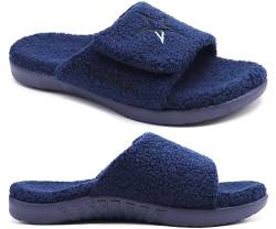 KuaiLu Hausschuhe Herren 44 Winter Warme Flauschige Fussbett Sandalen für Männer mit Klettverschluss Offener Zeh Plüsch Orthopädische Hausschuhe mit Arch Support, Blau Weihnachts von KuaiLu