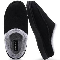 KuaiLu Hausschuhe Herren Filz Memory-Schaum Clog Flauschige Plüsch Warme gefütterte mit Arch Support Slip-On Hausschuhe mit Fußgewölbestütze Gummisohle Indoor Outdoor Black size 46 von KuaiLu