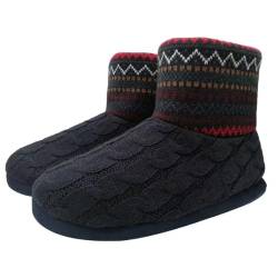 KuaiLu Herren Wolle Hausschuhe Stricken Künstliche Warme Indoor Stiefel rutschfest Rot Schwarz 42 EU von KuaiLu