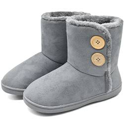 KuaiLu Hohe Hausschuhe Boots Damen Winter Fell Gefütterte Hausstiefel Frauen Warme Flauschige Plüsch Hüttenschuhe Kuschel Geschlossen Hausschuhe Stiefel Hausboots Kuschelhaussschuhe Grau 42-43 EU von KuaiLu