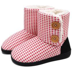 KuaiLu Hohe Hausschuhe Boots Damen Winter Fell Gefütterte Hausstiefel Frauen Warme Flauschige Plüsch Hüttenschuhe Kuschel Geschlossen Hausschuhe Stiefel Warm Slippers Women Puschen Rot-Weiß 36-37 EU von KuaiLu