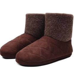 KuaiLu Hohe Hausschuhe Boots Herren Winter Wolle Gefütterte Hausstiefel Männer Warme Flauschige Plüsch Hüttenschuhe Kuschel Geschlossen Hausschuhe Stiefel Warm Slippers Puschen Braun EU45 von KuaiLu