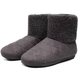 KuaiLu Hohe Hausschuhe Boots Herren Winter Wolle Gefütterte Hausstiefel Männer Warme Flauschige Plüsch Hüttenschuhe Kuschel Geschlossen Hausschuhe Stiefel Warm Slippers Puschen Grau EU42 von KuaiLu