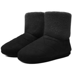 KuaiLu Hohe Hausschuhe Boots Herren Winter Wolle Gefütterte Hausstiefel Männer Warme Flauschige Plüsch Hüttenschuhe Kuschel Geschlossen Hausschuhe Stiefel Warm Slippers Puschen Schwarz EU44 von KuaiLu