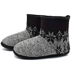 KuaiLu Kaschmir Strickpantoffeln Baumwolle Herren Hohe Hausschuhe warm Indoor-Schuhe Rutschfest,Blume Grau,45 EU (UK 11 US 12) von KuaiLu