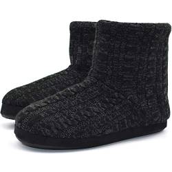 KuaiLu Kaschmir Strickpantoffeln Baumwolle Herren Hohe Hausschuhe warm Indoor-Schuhe Rutschfest,Reines Schwarz,40 EU (UK 6 US 7) von KuaiLu