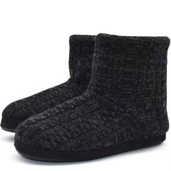 KuaiLu Kaschmir Strickpantoffeln Baumwolle Herren Hohe Hausschuhe warm Indoor-Schuhe Rutschfest,Reines Schwarz,46 EU (UK 12 US 13) von KuaiLu