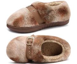 KuaiLu Plüsch Hausschuhe Damen Flauschige Winter Warme Kuschel Hausschuhe für Frauen mit Kuscheligem Memory Foam Plantarfasziitis Orthopädische Braun Größe 37 von KuaiLu