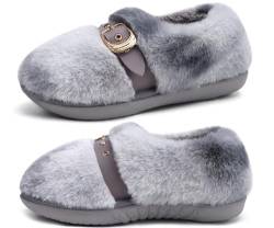 KuaiLu Plüsch Hausschuhe Damen Flauschige Winter Warme Kuschel Hausschuhe für Frauen mit Kuscheligem Memory Foam Plantarfasziitis Orthopädische Grau Größe 37 von KuaiLu