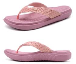 KuaiLu Rosa Flip Flops Damen Leder Zehentrenner mit Arch Support für Sommer Beach Frauen Bequeme Yoga Mat Tanga Sandalen für Plantar Fasciitis Größe 36EU von KuaiLu