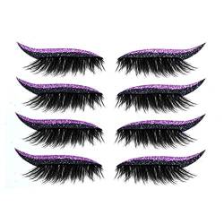 Kuashidai 4 Paare Wiederverwendbare Eyeliner und Wimpern Aufkleber 7 Farbe wasserdicht Glitter Eyeliner Wimpern Aufkleber Selbstklebende Augeneinlagen Streifen Aufkleber von Kuashidai