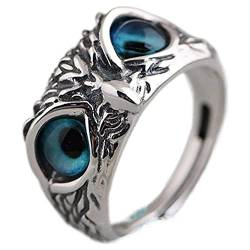 Kuashidai Demon Eye Eule Ring Real S925 Sterling Silber Sterling Silber Retro Open Verstellbar Eule Geschenk Eule Geschenk für Frauen Männer, Sterling Silber von Kuashidai