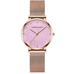 Kubagom Damen Uhren Analog Quarz Edelstahl Wasserdicht Mesh Ultradünne (Rosa Oberfläche ，Rosegold Armband) von Kubagom