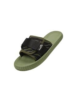 Kubota Pantoletten mit Klettverschluss Damen, Badelatschen, Hausschuhe, Badeschuhe für Strand, Badesandalen Sommer, Zebramuster - Grün 39 von Kubota