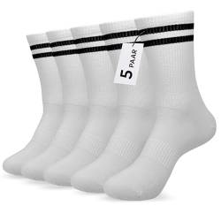 Kudoberg Unisex Hochwertige SportSocken | 85% Baumwolle | Alltag, Tennissocken, Laufsocken | Atmungsaktives Gewebe, Seidig Weich | Mehrfarbig Socken (37-42, Weiß Retro Tennissocken, 5 Paar) von Kudoberg