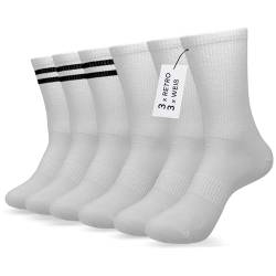 Kudoberg Unisex Hochwertige SportSocken | 85% Baumwolle | Alltag, Tennissocken, Laufsocken | Atmungsaktives Gewebe, Seidig Weich | Mehrfarbig Socken (41-46, Weiß und Retro Tennissocken, 6 Paar) von Kudoberg