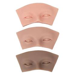 Augen-Make-up-Übungs-Gesichtsbrett, 3 Stück 3D-Silikon-Mannequin-Gesicht für Make-up-Übungen, Lebensechtes 3D-Pad für Wimperntransplantation, Make-up-Paletten, Make-up-Künstler von Kufoo