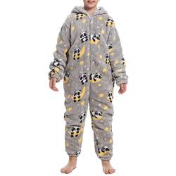 Einteiliger Fleece-Pyjama für, Plüsch-Pyjama mit Kapuze für den Winter (140 (136‑145 cm)) von Kufoo