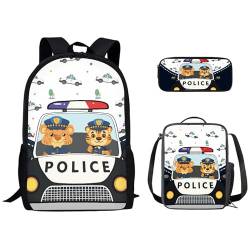 Kuiaobaty 3-in-1 Kinder-Schultasche mit Lunch-Tasche, Federmäppchen, Rucksack für Teenager, Jungen, Mädchen, Polizeiauto von Kuiaobaty
