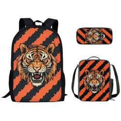 Kuiaobaty 3-in-1 Kinder-Schultasche mit Lunch-Tasche, Federmäppchen, Rucksack für Teenager, Jungen, Mädchen, Roar Tiger von Kuiaobaty