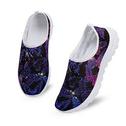 Kuiaobaty Casual Mesh Turnschuhe Frauen Mode Sneakers Komfort Laufschuhe Atmungsaktiv Walking Tennisschuh Slip-on Schuh, violettfarbener schmetterling, 35.5 EU von Kuiaobaty