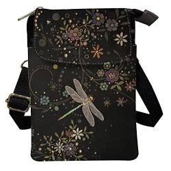 Kuiaobaty Crossbody Sling bag for Women Stylish Bags for Girls Outdoor Travel Zip Cloth Bag Cellphone Storage Purse, Blumige Libelle, Einheitsgröße von Kuiaobaty