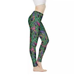 Kuiaobaty Damen Casual Leggings Camo Pilz Totenköpfe Blume Marmor Druck Hohe Taille Yoga Hose Crop Workout Gym Leggings, Pfauenfeder-Muster, 34 W von Kuiaobaty