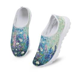 Kuiaobaty Damen Herren Slip-On-Sneaker mit Tierdruck, leicht, Damen-Totenköpfe, modische Sneaker, Fraktal-Kunst-Laufschuhe, Ölgemälde mit Blumen, 39.5 EU von Kuiaobaty