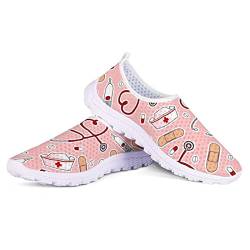 Kuiaobaty Damen Pink Sneakers Nursing Trainers Lässige Mode Laufschuh Leichter Wanderschuh Mesh Flacher Sneaker von Kuiaobaty