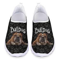 Kuiaobaty Damen Slip on Mesh Flache Turnschuhe Krankenschwester Blume Schwein Schädel Boho Streifen Bär Atmungsaktiv Walking Sport Sneakers Leichte Freizeitschuhe, Bulldogge Pfoten, 39.5 EU von Kuiaobaty