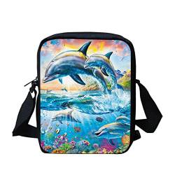 Kuiaobaty Frauen Crossbody Tasche Junge Mädchen Kleine Schulter Messenger Bag Handytasche Mini Tasche für Reisen Einkaufen, Delfine Meeresfische von Kuiaobaty