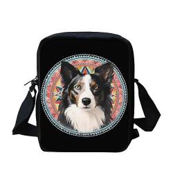 Kuiaobaty Frauen Crossbody Tasche Kleine Kuriertasche für Schulmädchen mit verstellbarem Riemen Damen Kleine Umhängetasche, Ethnischer Border Collie Hund von Kuiaobaty