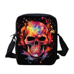 Kuiaobaty Frauen Crossbody Tasche Kleine Kuriertasche für Schulmädchen mit verstellbarem Riemen Damen Kleine Umhängetasche, Feuer-Totenkopf-Muster von Kuiaobaty