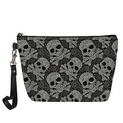 Kuiaobaty Frauen Leder Make-up Tasche Damen Tragbare Waschbeutel Kulturbeutel für Reise Mädchen Kosmetiktasche Beauty Bag, Gothic Skulls, Taschen-Organizer von Kuiaobaty