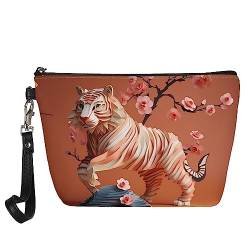 Kuiaobaty Frauen Leder Make-up Tasche Damen Tragbare Waschbeutel Kulturbeutel für Reise Mädchen Kosmetiktasche Beauty Bag, Tiger Floral, Taschen-Organizer von Kuiaobaty